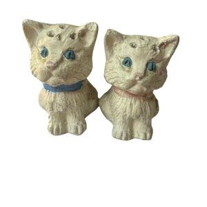 Vintage Ceramic Cat Salt & Pepper Shakers With Blue & Pink Bows